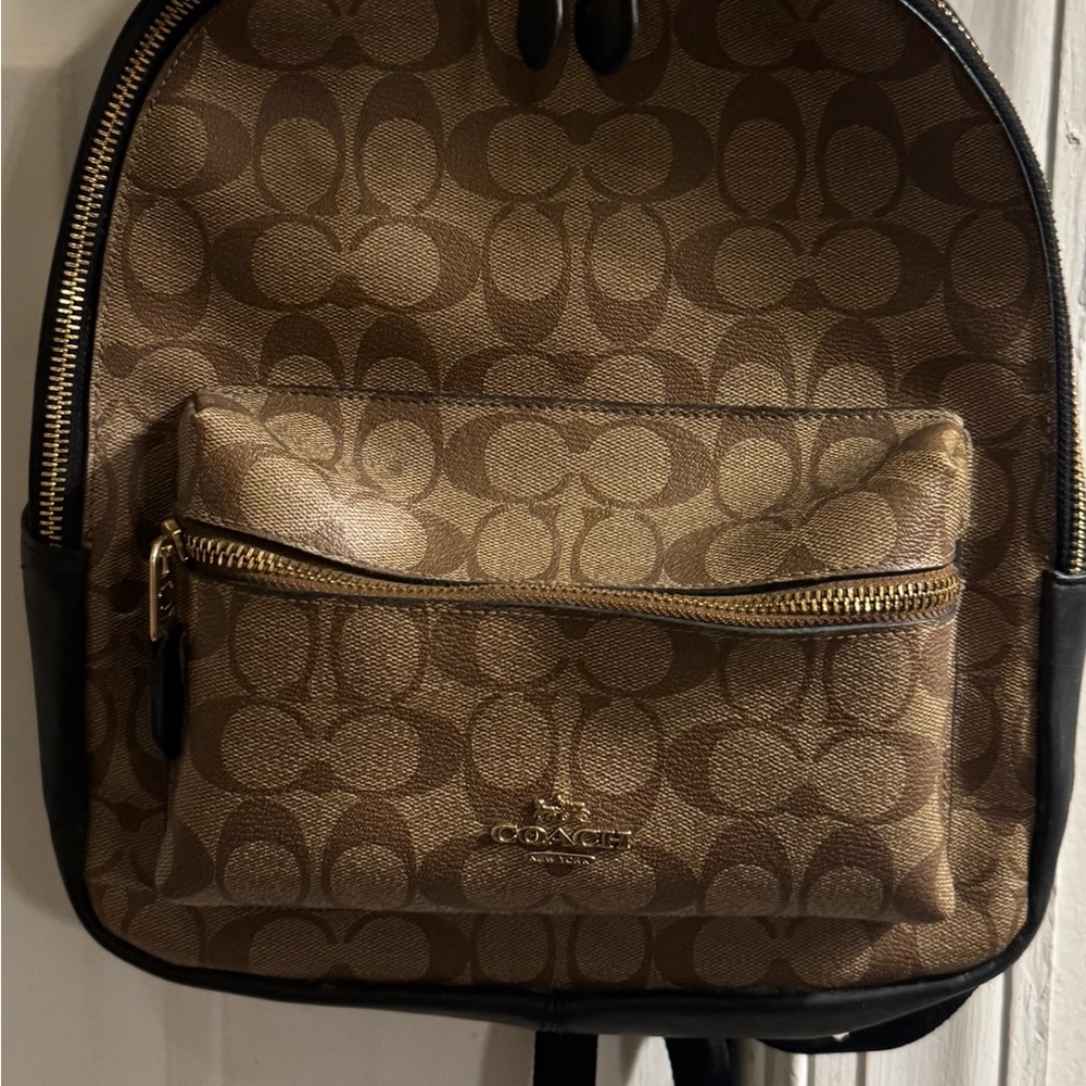 Coach Tan and Black Monogram Backpack